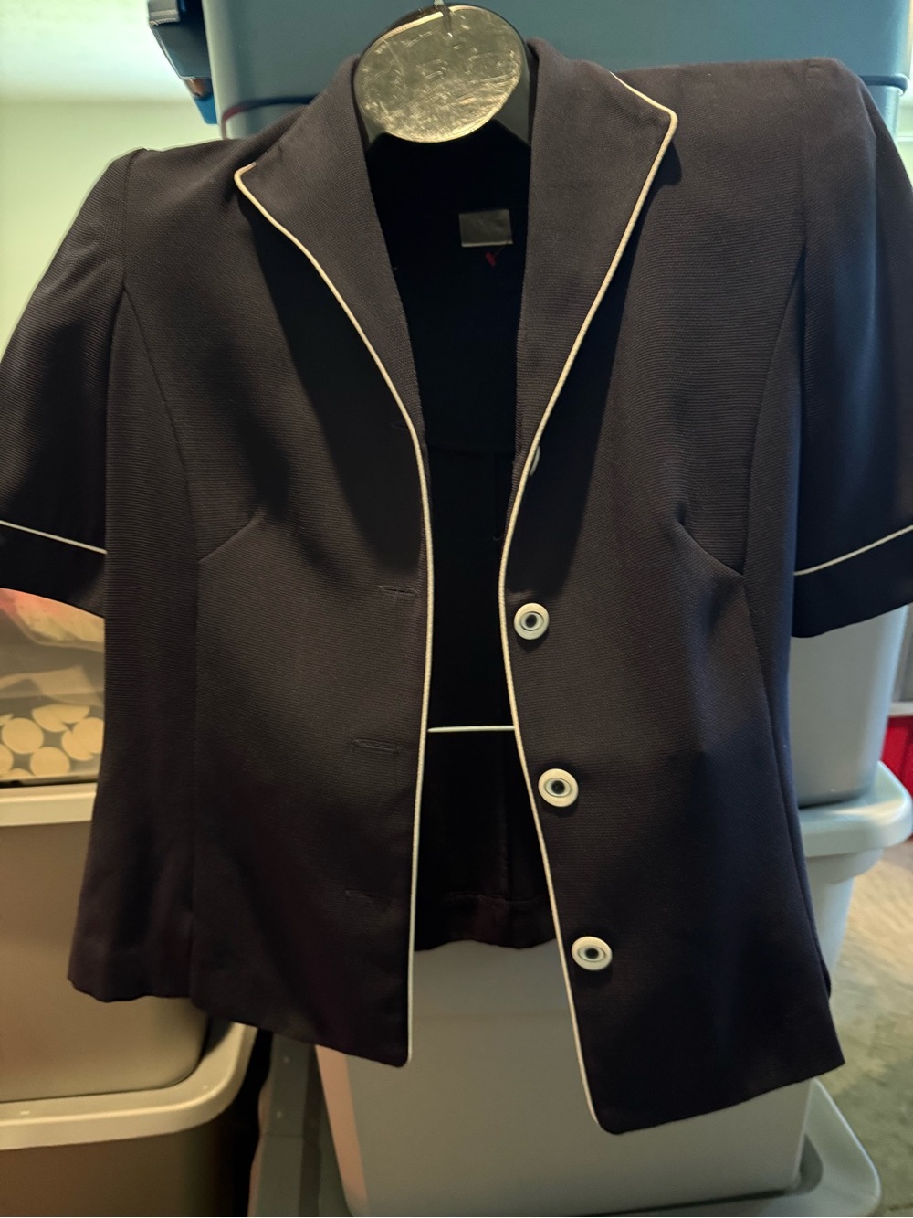 Navy Short Sleeve Blazer with White Piping p27